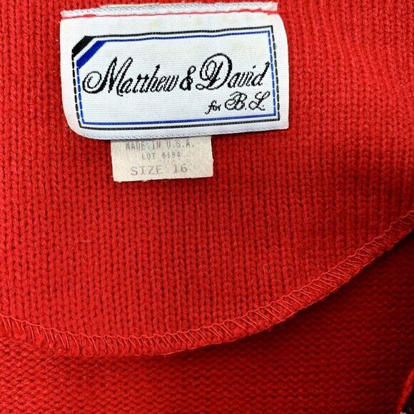Vtg 90's Matthew & David Sweater Womens‎ Sz 16 Red Collared Grandma Cottagecore - Picture 4 of 8